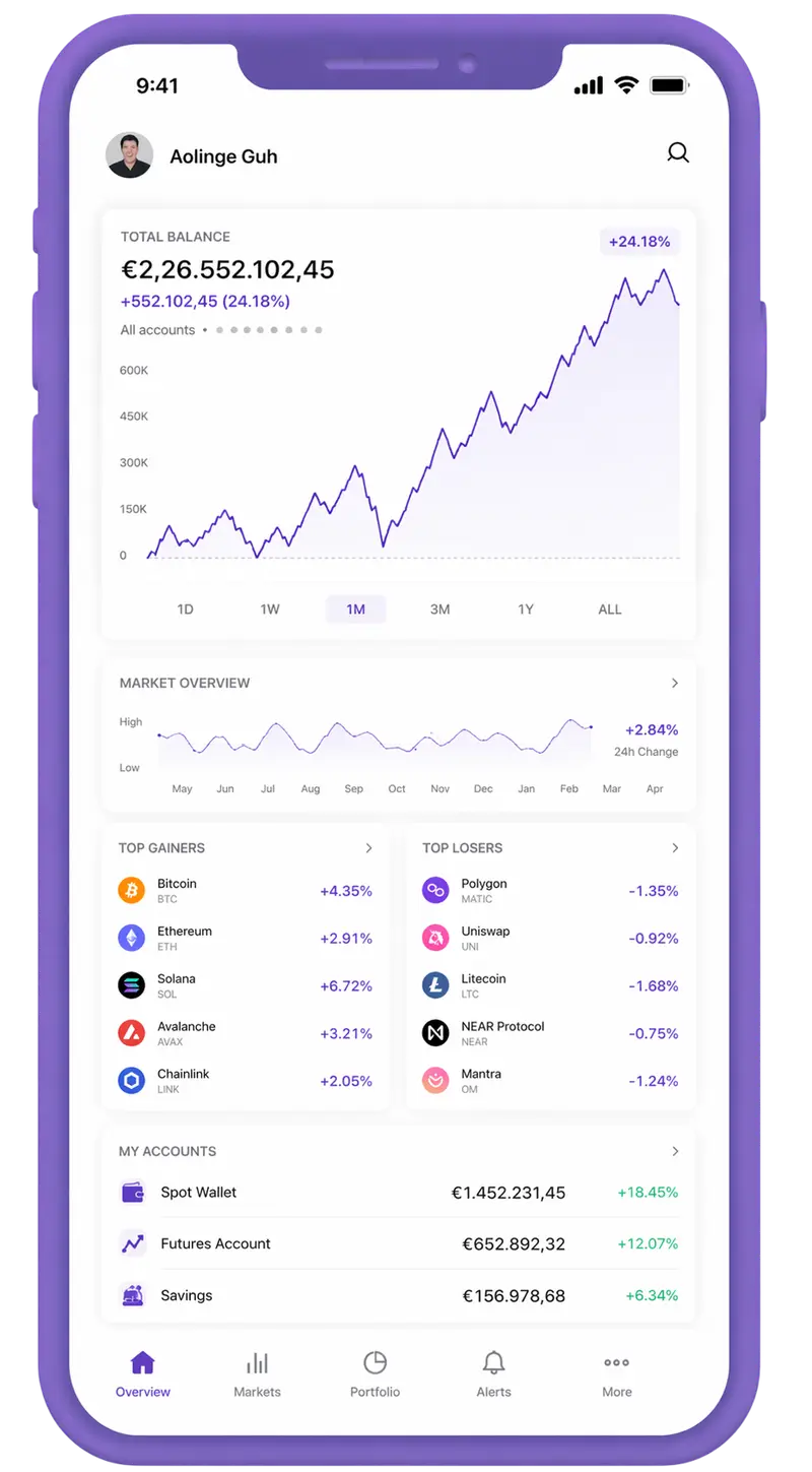 Rendelschap mobile app showing portfolio overview